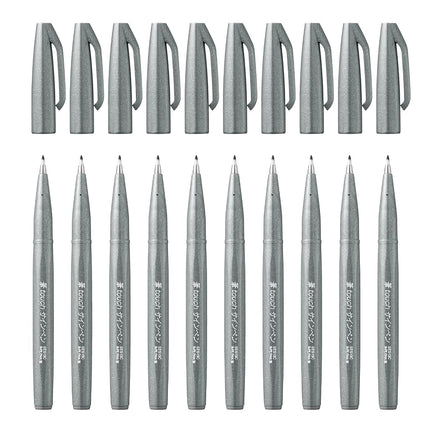 Pentel Brush Sign Pen - Grey (Pack of 10), SES15C-