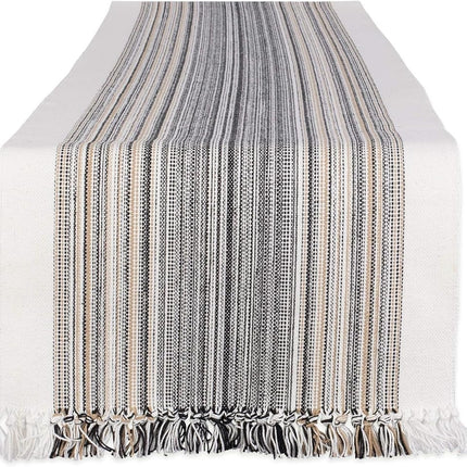 DII Striped Fringe Top, Cotton, Black, Table Runne