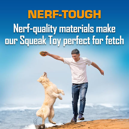 Nerf Dog Rubber Football Dog Toy with Spiral Squeaker, Lightweight, Durable and Water Resistant, 5 Inch Diameter for Medium/Large Breeds, Single Unit, Orange (8915)