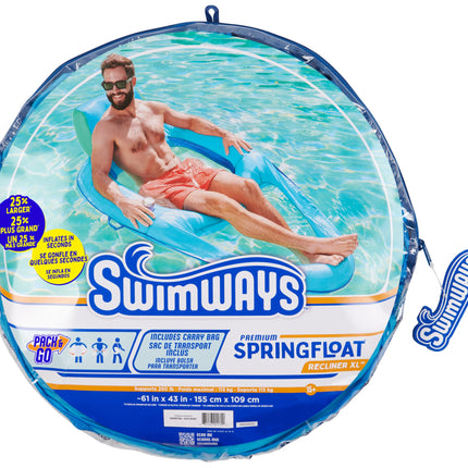 Sillón reclinable SwimWays Spring Float Premium XL para piscina, flotadores inflables de piscina para adultos con inflado rápido, portavasos y reposapiés, soporta hasta 136 kg, azul