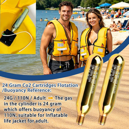 4 Pack 24g 1/2" CO2 Reset Cylinder Replacement Thread CO2 Cartridges for Inflatable Jackets, Life Jackets, Personal Flotation Belt, Accessories