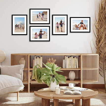 Americanflat 11x15 Picture Frame Set of 5 in Black - Use as 8x12 Picture Frame with Mat or 11x15 Frame Without Mat - Gallery Wall Frame Set with Hanging Hardware - Horizontal or Vertical Display