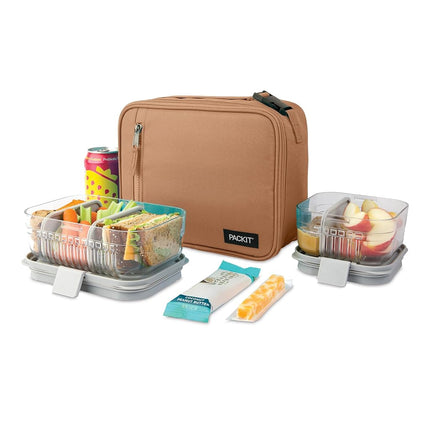 PackIt Freezable Classic Lunch Box, Almond, Built with ECOFREEZE Technology, Collapsible, Reusable, Zip Closure with Zip Front Pocket and Buckle Handle, Designed for Fresh Lunch On The Go