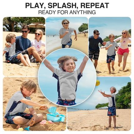 Kanu Surf Boys' Short Sleeve UPF 50+ Rashguard Swim Shirt, Cb Grey, 3T