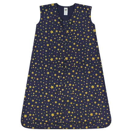 Hudson Baby Unisex Baby Cotton Sleeveless Wearable Sleeping Bag, Sack, Blanket, Gold Navy Star, 6-12 Months