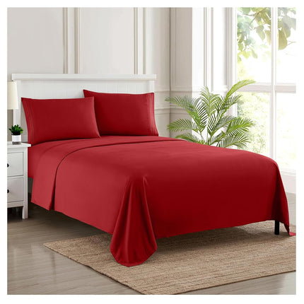 Juego de sábanas California King - Sábanas de lujo transpirables con elástico completo y correas seguras para las esquinas integradas - Colección Supreme 1800, juego de cama de bolsillo profundo para cama Cal King, juego de sábanas, California King, Rojo