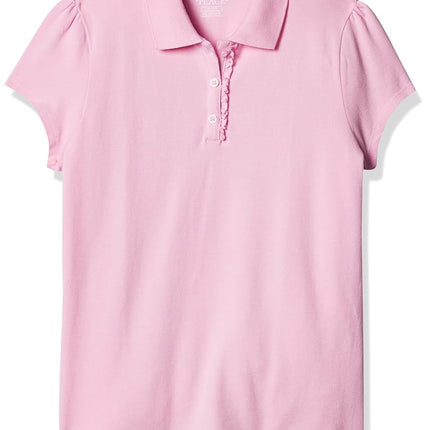 Polo piqué con volantes de manga corta para niña de The Children's Place, color rosa brillante, talla 7-8