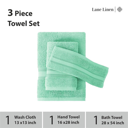 LANE LINEN Luxury Bath Towels Set - 3 Piece Set, 100% Cotton Bathroom Towels, Zero Twist, Quick Shower Towels, Absorbent Bath Towel, Super Soft, 1 Bath Towel, 1 Hand Towel, 1 Wash Cloths - Aqua Sky