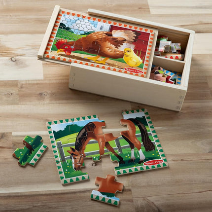 Melissa & Doug Farm Jigsaw Puzzles in a Box (Four Wooden Puzzles, Beautiful Artwork, Sturdy Wooden Storage Box, 48 Pieces, 20.32 cm H x 15.24 cm W x 6.35 cm L)