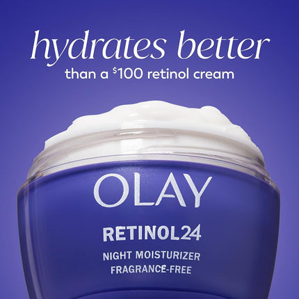 Olay Retinol 24 Face Moisturizer, Anti-Aging Night Cream for Women, Trial Size, Fragrance-Free, Non Greasy - Anti-Wrinkle, Smooth Fine Lines, Tightening Skin Care - Peptides, Glycerin, 0.5 Oz