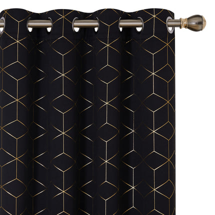 Deconovo Black Blackout Curtains 2 Panels with Gol