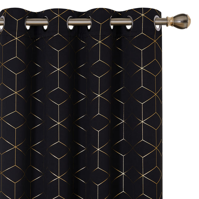 Deconovo Black Blackout Curtains 2 Panels with Gol