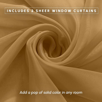 Elegant Comfort 2-Piece Sheer Panel with 2inch Rod Pocket - Window Curtains 60-inch Width X 84-inch Length - Tan