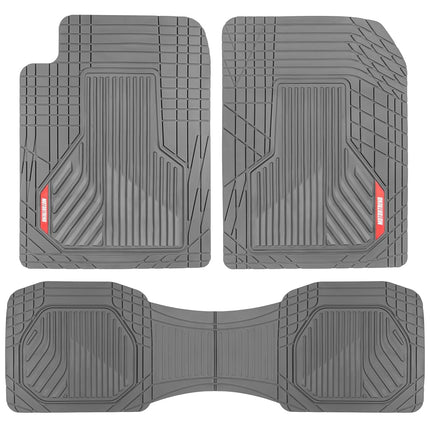 Motor Trend AdventureMax Car Floor Mats Full Set - Durable Rubber Floor Mats for Cars with Debris Capture Grooves, All Weather Interior Protection for Front and Rear with Non-Slip Backing, Gray