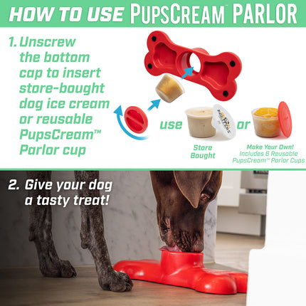 GoSports Pets PupsCream Parlor - Soporte antideslizante para helados y premios congelados para perros - Alternativa sin desorden a la alfombrilla para lamer, incluye 6 vasos y tapas reutilizables