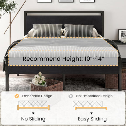 SHA CERLIN 14 Inch King Size Metal Platform Bed Frame with Wooden Headboard and Footboard, Mattress Foundation, No Box Spring Needed, Large Under Bed Storage,Black Oak