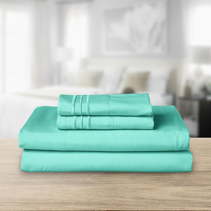 Elegant Comfort Luxurious 1500 Premium Hotel Quality Microfiber Three Line Embroidered Softest 4-Piece Bed Sheet Set, Wrinkle and Fade Resistant, Queen, Paradise Teal
