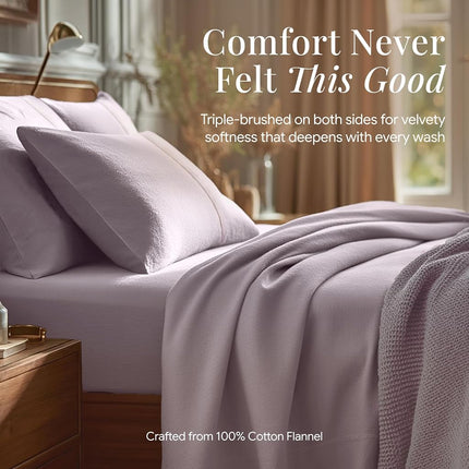 Tribeca Living Luxury Solid Flannel Deep Pocket Sheet Set, Queen, Lavender