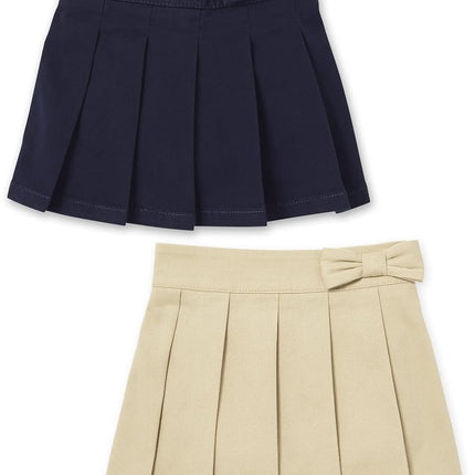 The Children's Place Baby Girls' Uniform Bow Pleated Skort 2 Pack, Sandy/Tidal 2-Pack, 2T