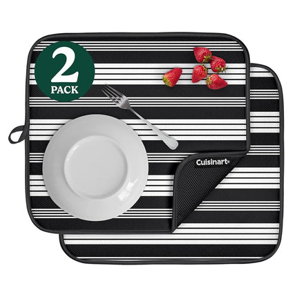 Cuisinart Alfombrillas para Secar Platos para Encimera de Cocina - (2) Alfombrillas de Secado de Platos de Cocina Ultra Absorbentes de 40.6 x 45.7 cm - Respaldo de Malla, Plegables, Lavables a Máquina, Alfombrilla de Secado Rápido (Rayas Sólidas)