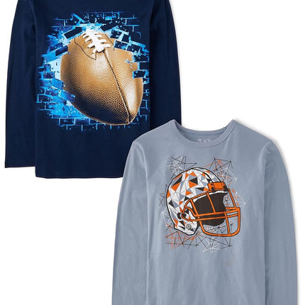 The Children's Place Boys' Sports Long Sleeve Graphic T-Shirts,multipacks, Football/Football Helmet 2-Pack, X-Large