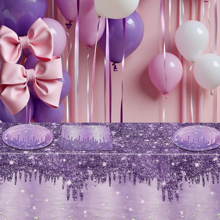 41Pcs Purple Birthday Party Decorations, Happy Birthday Party Tableware Includes 20 Paper Plates 20 Napkins and 1 Tablecloth, Purple Dinnerware for Women Girl Men Birthday Party Baby Shower Decoration