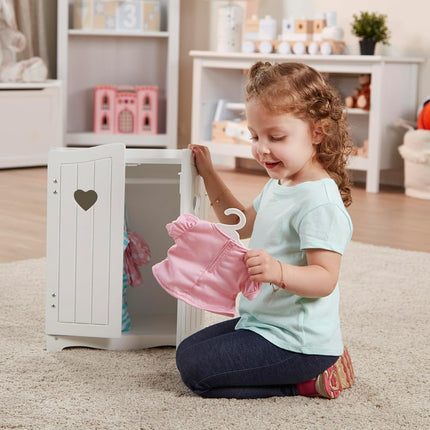 Melissa & Doug Mine to Love Wooden Play Armoire Closet for Dolls, Stuffed Animals - White (17.3" H X 12.4" W x 8.5" D Assembled)