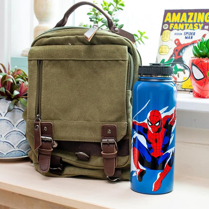 Botella de agua de acero inoxidable Silver Buffalo Spider-Man Beyond Amazing con tapa de rosca, 42 onzas