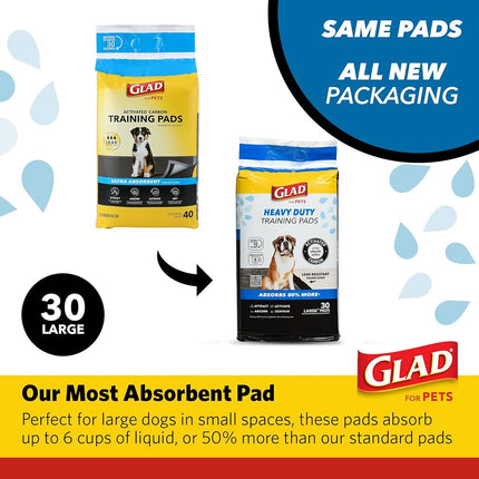Glad Heavy Duty Activated Carbon Training Pads, 24" x 24", 30ct - Ultra Absorbent, Absorbs 50% More, Heavy Duty Puppy Potty Training Pads