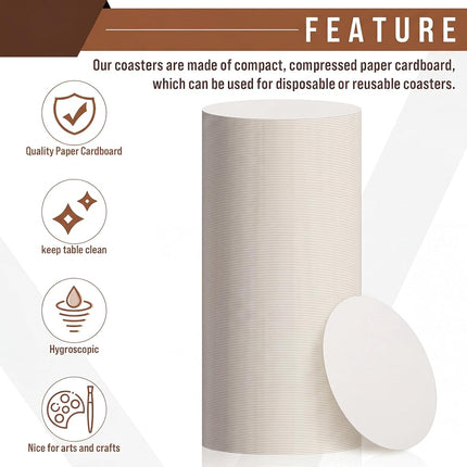TaoBary 400 Pcs Disposable Paper Bar Coasters Bulk, 4 Inch Cardboard Coasters Blank for Drinks DIY Crafts Arts Wedding (White)