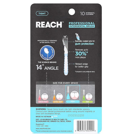 Reach Interdental Brush Cleaners, 1mm, Tight, Sensitive Gum Protection, Plaque Remover for Teeth, Braces Flossers, Braces Brush, Dental Toothbrushes, Oral Care, 1 Pack, 10 Count