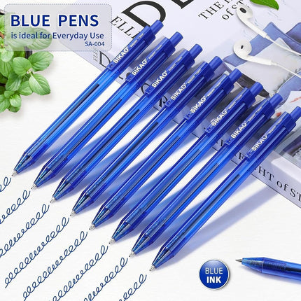 Sikao Blue Pens Bulk, 60 Pack Retractable Ballpoint Pens, Blue Ink 1.0mm Medium Point Smooth Writing No-Smear, Multipack Click Pens for Teachers, Students, Servers, School & Office Supplies