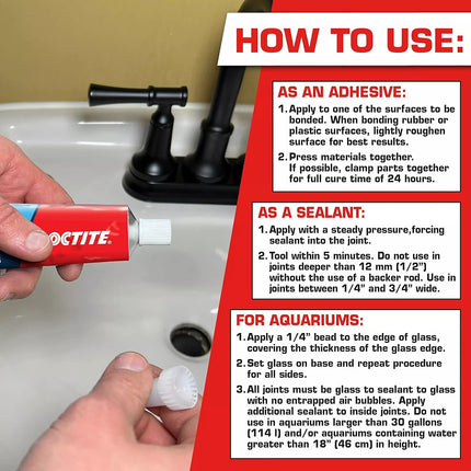Loctite 2001083 Clear Silicone Waterproof Sealant, Single 2.7 Oz Tube