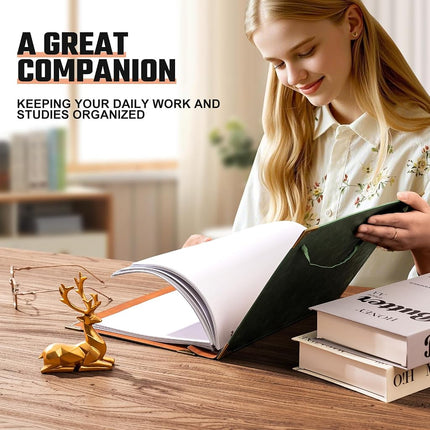 Ovesmusl Leather 3 Ring Binder Fits 8.5"x11" Letter Size Paper, 2 Inch Round Ring Binder Holds 500 Sheets, Notepad Paper Cover Loose Leaf Organizer, Green Tree