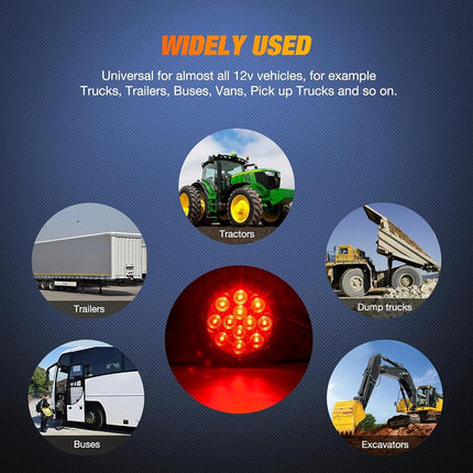 Nilight - TL-18 2PCS 4" Round Red LED Trailer Tail Lights w/Surface Mount Grommet Plugs IP67 Stop Brake Turn Tail Lights for Truck Trailer RV Jeep
