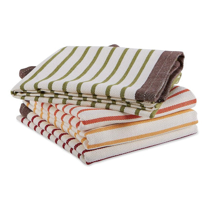 DII Decorative Embellished Dish Towel Set, Cotton, Harvest Stripe, 18x28