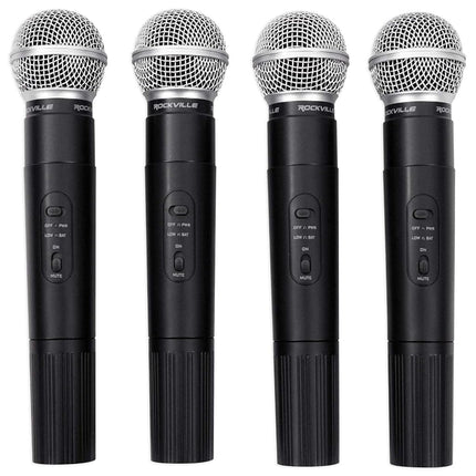 Rockville RWM4200VH VHF Wireless Quad HandHeld Microphone System with LCD Display