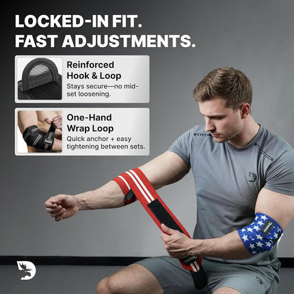 DMoose Fitness Elbow Wraps for Weightlifting (Pair) 40" Adjustable Brace for Joint Support, Pain Relief & Tendonitis-Elbow Straps for Weight Lifting, Bench Press & Gym Workouts, Band for Men & Women