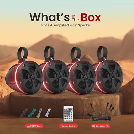 Pyle 800W Waterproof Off-Road Speakers - 4-Inch 2-Way Marine Grade Wakeboard Tower Speaker System with RGB Lights - Full Range Outdoor Audio for ATV, UTV, 4x4, Jeep, Boat, and More (2 Pair)