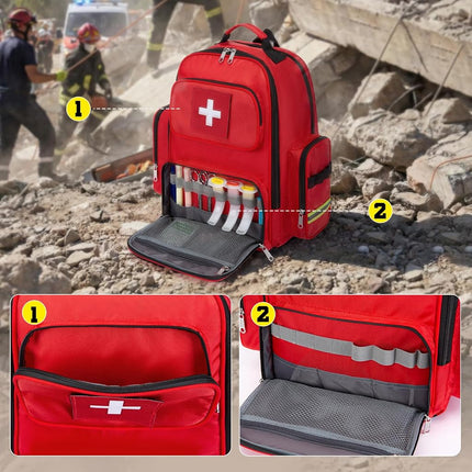 Gatycallaty First Aid Backpack Medical Emt First Responder Bag Empty Ems Emergency Home Health Hiking Trauma Travel Camping, Red, Large - pack of 2