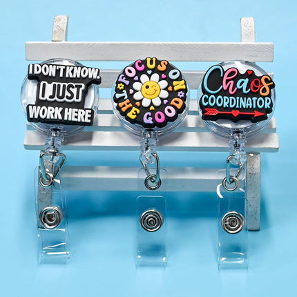 YEALQUE 50 Pack Funny Retractable Badge Reel Holder Fun Humorous PVC ID Badge Reels for Office Worker, Nurse,Teacher,Coworker Gifts | Office Nurse Supplie
