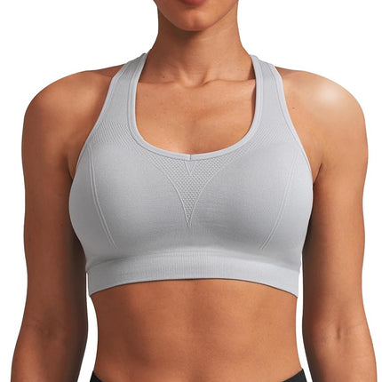 MIRITY Women Racerback Sports Bras - High Impact Workout Gym Activewear Bra, Black Lightgrey White, M