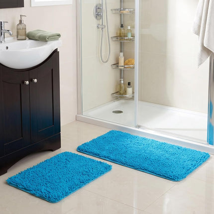 Bedford Home 2-Piece Memory Foam Shag Bath Mat, Blue