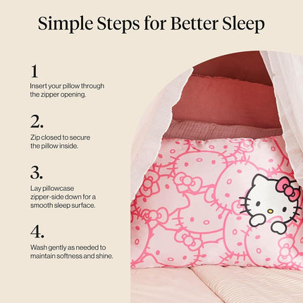 Kitsch x Hello Kitty (Pink Kitty Faces) - Satin Pillowcase with Zipper for Hair and Skin, Softer Than Silk, Smooth Cooling Pillow Covers, Machine Washable, King Size (19x36)