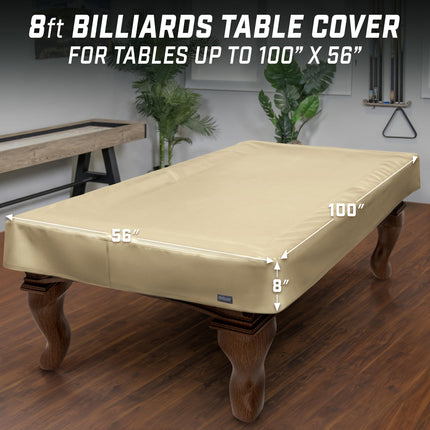 GoSports 8 ft Premium Leatherette Pool Table Cover - Waterproof & Tearproof - Heavy Duty Indoor & Outdoor Billiard Table Cover - Tan