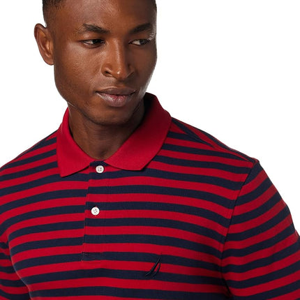 Nautica Men's Big and Tall Classic Fit Short Sleeve 100% Cotton Stripe Soft Polo Shirt - red - 1X