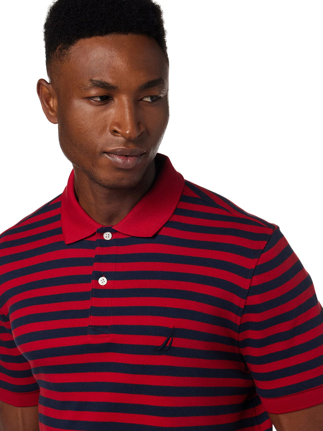 Nautica Men's Big and Tall Classic Fit Short Sleeve 100% Cotton Stripe Soft Polo Shirt - red - 1X