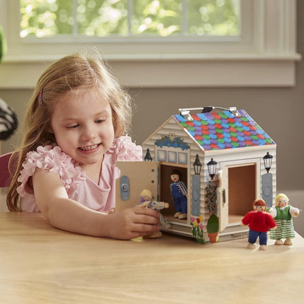 Melissa & Doug Wooden Doorbell House – Portable Playset for Children | With Lock, Key & Little People | Fine Motor Skills | Age 3+