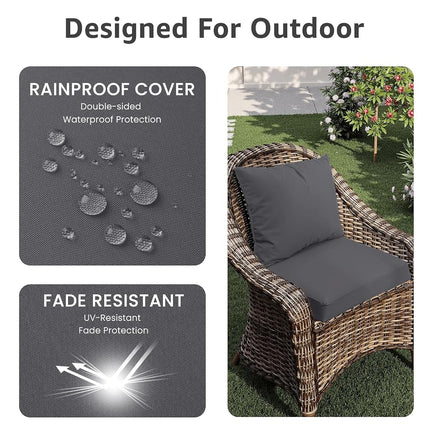 PatioGlow Outdoor Chair Cushions 24 x 24 x 4 Inch, Waterproof & Fade Resistant Patio Seat Cushion for Furniture with Handle and Ties, Thick Seating Pads for Outside Sofa Couch Set of 2, Grey