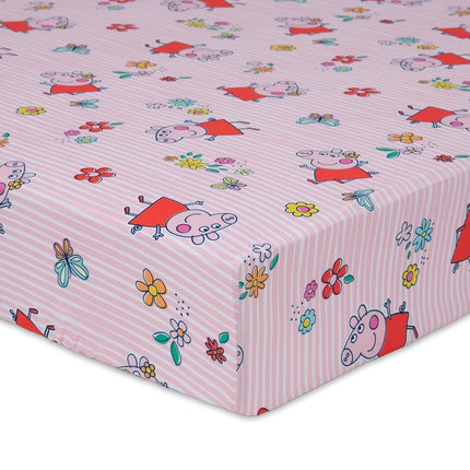NoJo Peppa Pig 2 Piece Toddler Sheet Set Fitted Bottom Sheet and Reversible Pillowcase, Pink and White